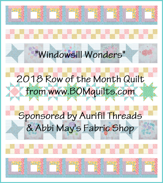 “Windowsill Wonders” 2018 Row of the Month Quilt featuring 1930’s retro pastel fabrics. An original Project designed by TK Harrison from BOMquilts.com!